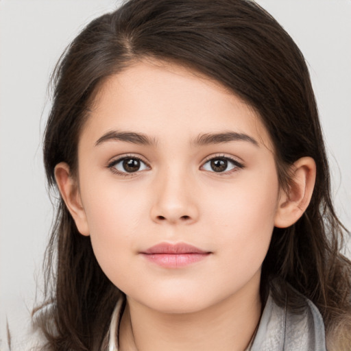 Neutral white child female with long  brown hair and brown eyes