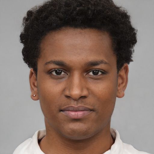 Neutral black young-adult male with short  brown hair and brown eyes
