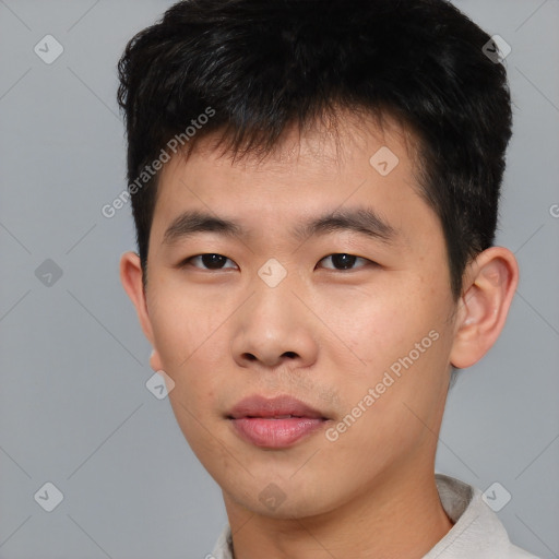 Neutral asian young-adult male with short  brown hair and brown eyes