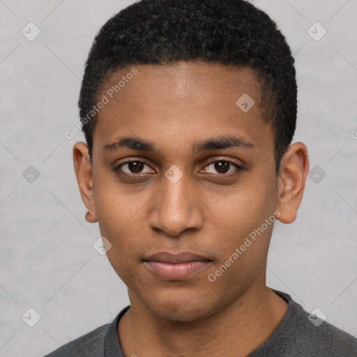 Neutral black young-adult male with short  brown hair and brown eyes