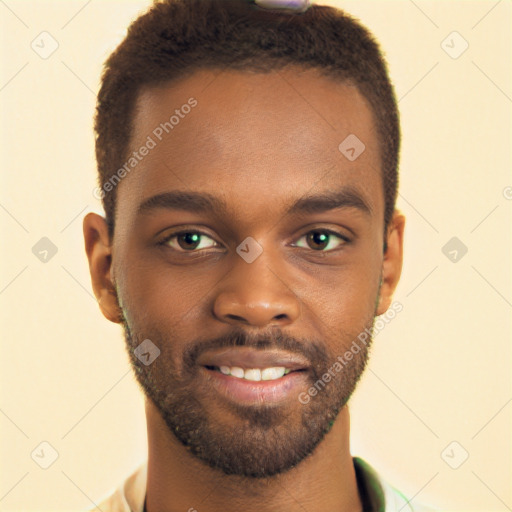 Neutral black young-adult male with short  brown hair and brown eyes