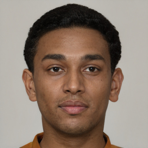 Neutral black young-adult male with short  brown hair and brown eyes