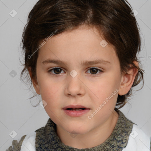 Neutral white child female with medium  brown hair and brown eyes