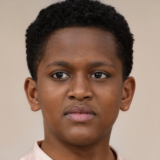 Neutral black young-adult male with short  brown hair and brown eyes