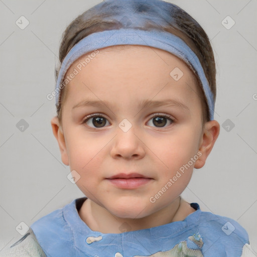 Neutral white child female with short  brown hair and brown eyes