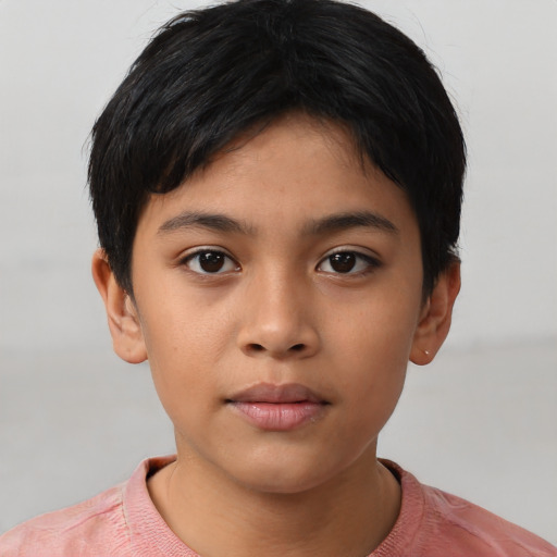 Neutral asian child female with short  black hair and brown eyes