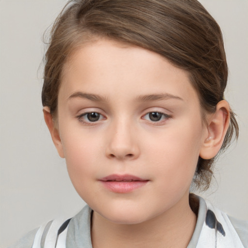 Neutral white child female with medium  brown hair and brown eyes