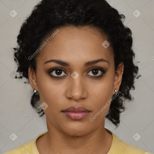 Neutral black young-adult female with short  brown hair and brown eyes