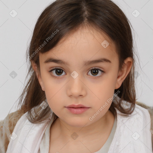 Neutral white child female with medium  brown hair and brown eyes