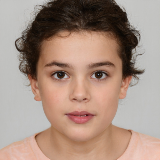 Neutral white child female with medium  brown hair and brown eyes