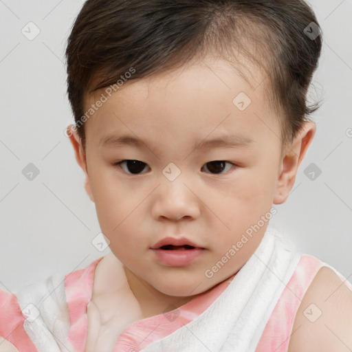 Neutral white child female with short  brown hair and brown eyes