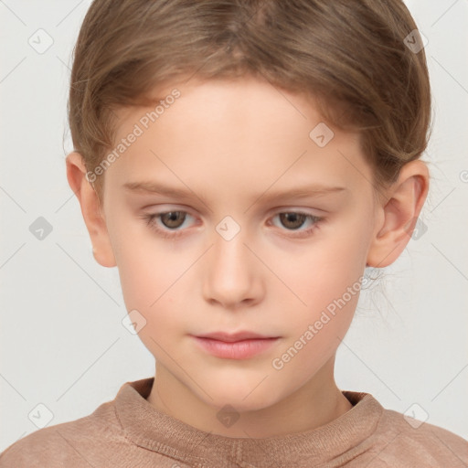 Neutral white child female with short  brown hair and brown eyes