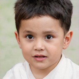 Joyful white child male with short  brown hair and brown eyes