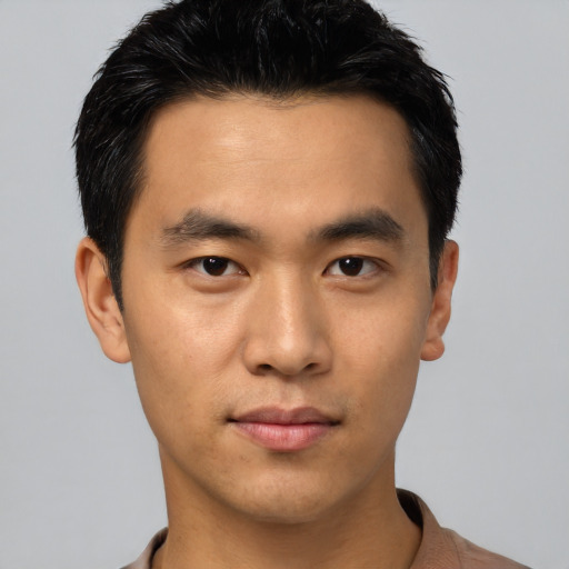 Neutral asian young-adult male with short  black hair and brown eyes
