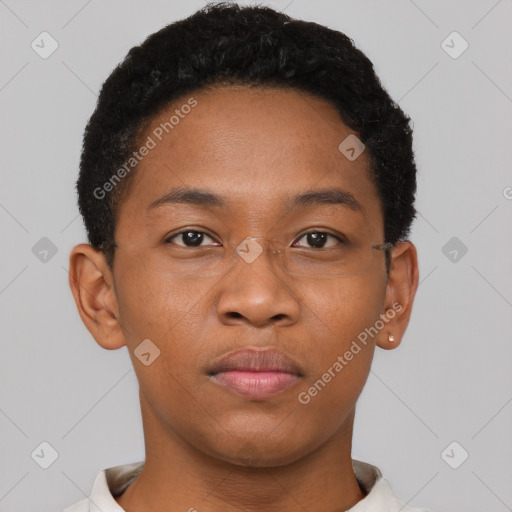 Neutral black young-adult male with short  brown hair and brown eyes