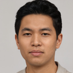 Neutral asian young-adult male with short  black hair and brown eyes