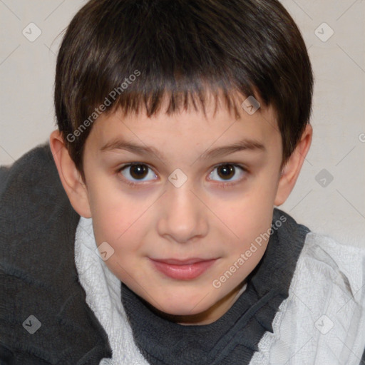 Joyful white child male with short  brown hair and brown eyes