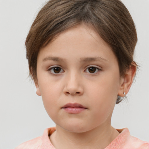 Neutral white child female with short  brown hair and brown eyes