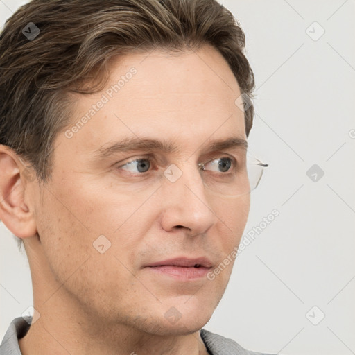 Neutral white adult male with short  brown hair and brown eyes