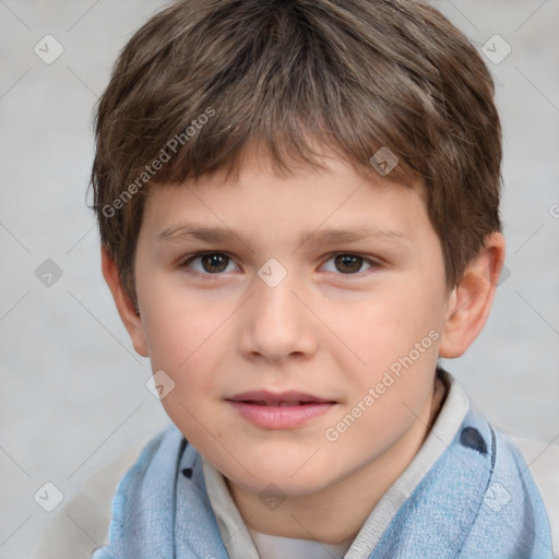 Neutral white child male with short  brown hair and grey eyes