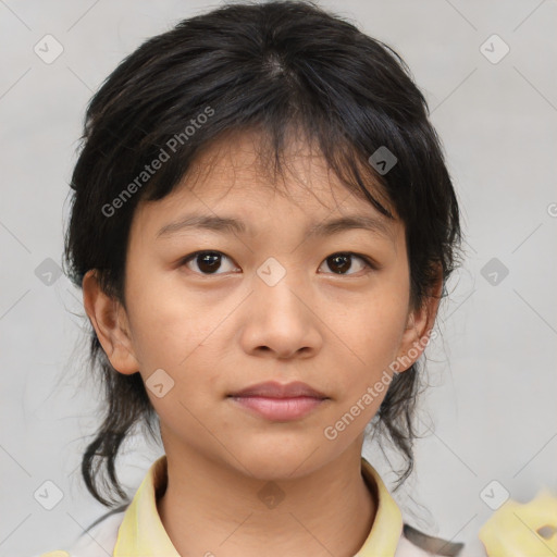 Neutral white child female with medium  brown hair and brown eyes