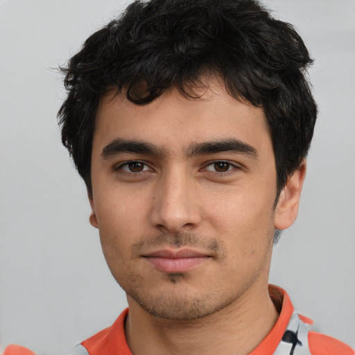 Neutral white young-adult male with short  black hair and brown eyes
