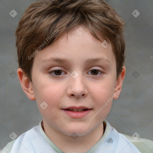 Joyful white child male with short  brown hair and brown eyes