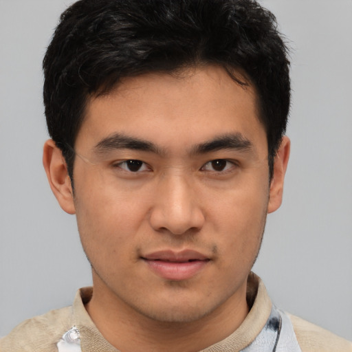 Neutral asian young-adult male with short  brown hair and brown eyes