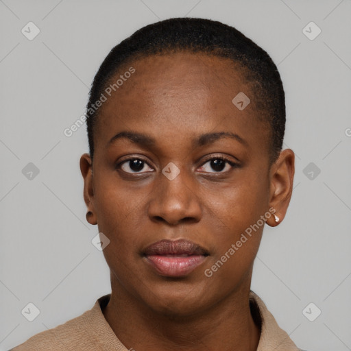 Neutral black young-adult female with short  brown hair and brown eyes