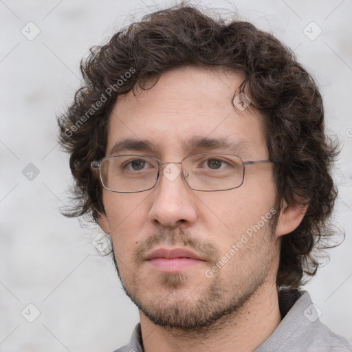 Neutral white adult male with short  brown hair and brown eyes