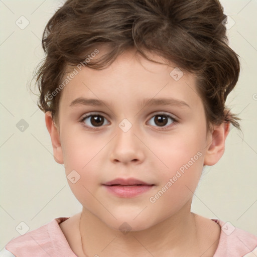 Joyful white child male with short  brown hair and brown eyes