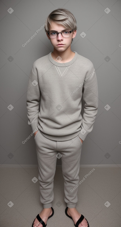 Caucasian teenager boy with  gray hair