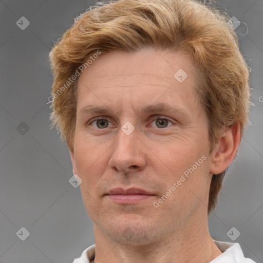 Neutral white adult male with short  brown hair and brown eyes