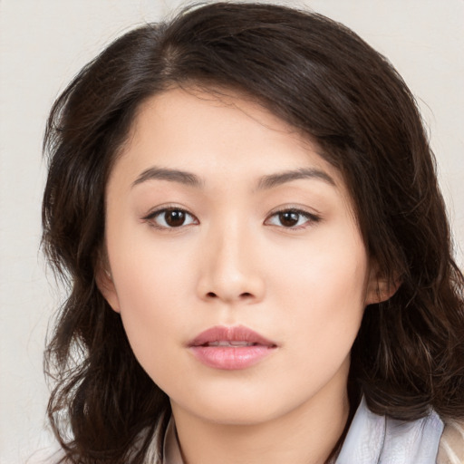 Neutral asian young-adult female with medium  brown hair and brown eyes