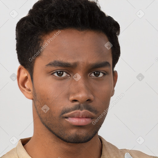 Neutral black young-adult male with short  brown hair and brown eyes