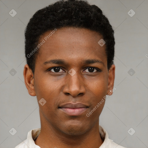 Neutral black young-adult male with short  brown hair and brown eyes