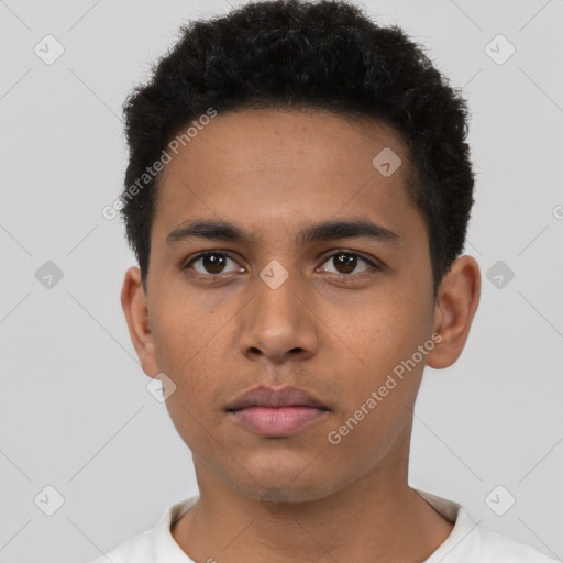 Neutral latino young-adult male with short  brown hair and brown eyes