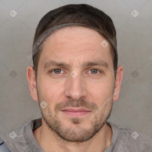 Neutral white adult male with short  brown hair and brown eyes