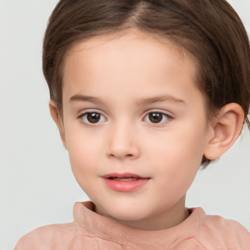 Neutral white child female with short  brown hair and brown eyes