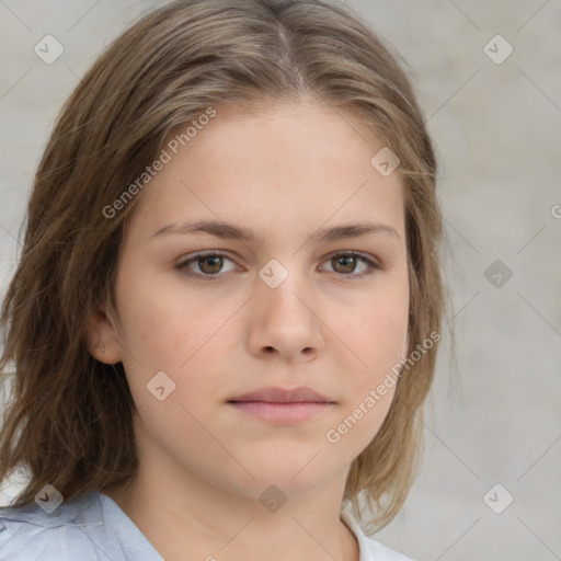 Neutral white child female with medium  brown hair and brown eyes