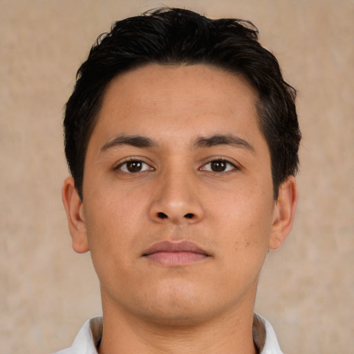 Neutral asian young-adult male with short  brown hair and brown eyes