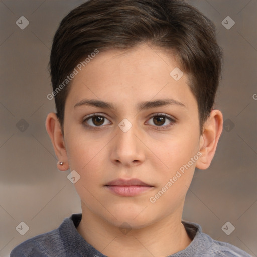 Neutral white child female with short  brown hair and brown eyes