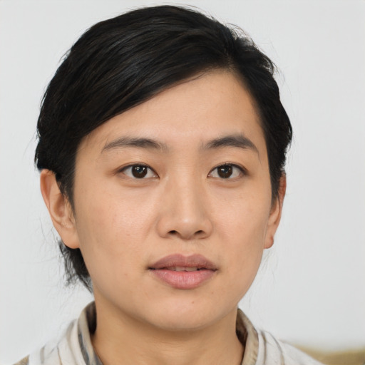 Neutral asian young-adult male with medium  black hair and brown eyes