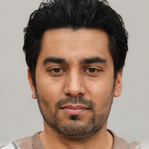 Neutral asian young-adult male with short  black hair and brown eyes