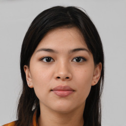 Neutral asian young-adult female with medium  brown hair and brown eyes