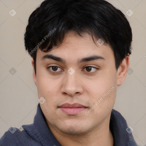 Neutral asian young-adult male with short  brown hair and brown eyes