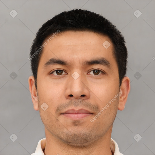 Neutral asian young-adult male with short  brown hair and brown eyes