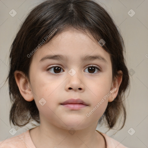 Neutral white child female with medium  brown hair and brown eyes