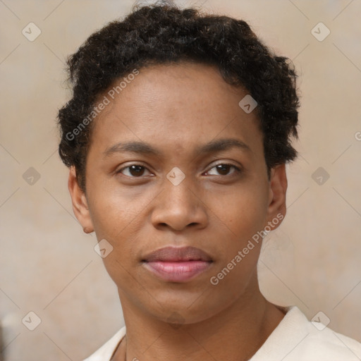 Neutral black young-adult female with short  brown hair and brown eyes