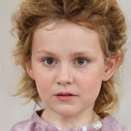 Neutral white child female with medium  brown hair and blue eyes